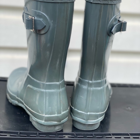 Hunter Original Short Gloss Grey Rain Boots with Hunter sock liner Women size 10 - Picture 8 of 9
